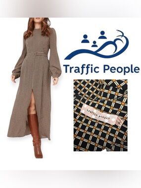 Anthropologie black geometric print a line long sleeve midi dress Traffic People